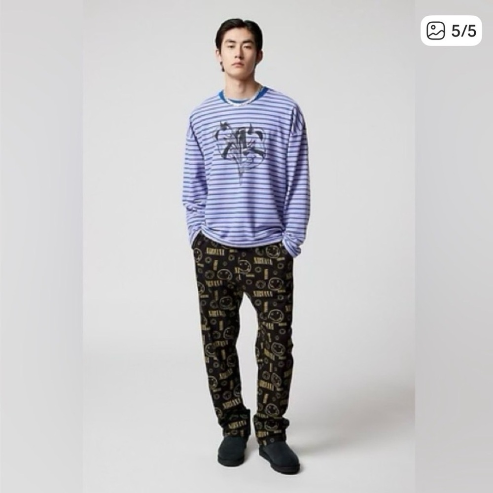 NIRVANA MENS/UNISEX MEDUIM  URBAN OUTFITTERS LOUNGE PANTS/PAJAMA SMILEY NWOT